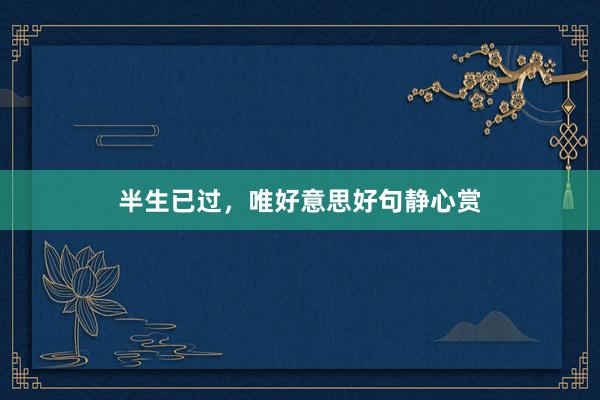 半生已过，唯好意思好句静心赏